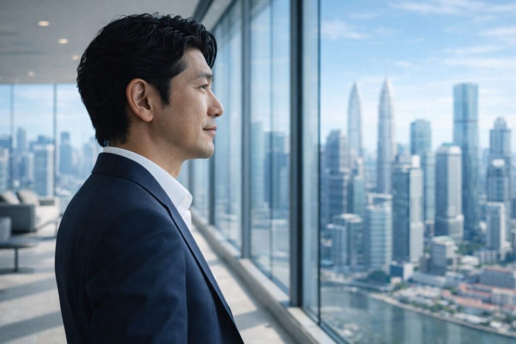 統合型パーソナルコーチング for TOEIC730|実績14年・3,200時間・PCC・MBAが導く、ビジネスで「戦える」英語力への進化 MBA・PCCコーチ刈谷洋介が近代的な摩天楼を見据える、統合型パーソナルコーチング for TOEIC730のトップ画像